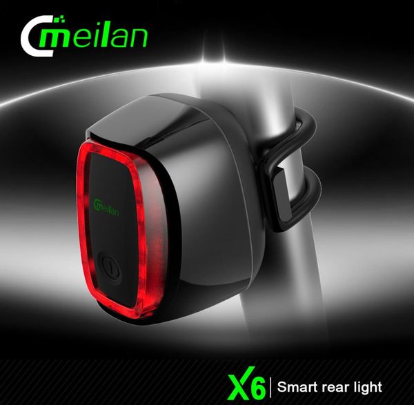 Meilan Smart Bicycle Arrière Light Bike Cycling Tail Facteur 16 Capteur de mouvement LED USB RECHARGable 7 Modes Péloge d'eau de pluie5742807