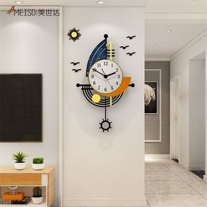 Reloj de pared creativo MEISD, diseño de barco moderno, reloj Interior para el hogar, decoración para sala de estar, pegatinas de Mew marino, Horloge 211130