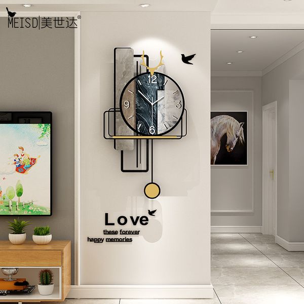 MEISD diseñador del reloj de la vendimia con el péndulo de la pared del reloj de cuarzo silencioso decoración para el hogar sala de estar Horloge pegatinas arte envío gratis 201125