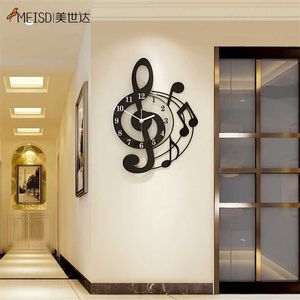 Meisd Musical Wall Clock Modern Music Design DIY Stickers Horloge Quartz Silent Black Horloge Wall Art Poster Decor 211110