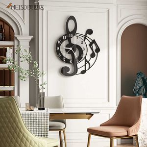 Meisd Musical Wall Clock Modern Music Design DIY Stickers Horloge Quartz Silent Black Horloge Wall Art Poster Decor 210930