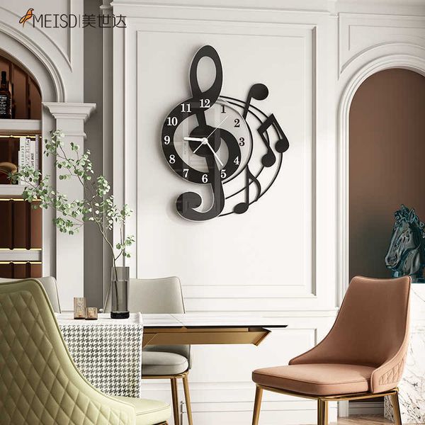 MEISD Musical Horloge Murale Musique Moderne Conception DIY Autocollants Montre Quartz Silencieux Noir Horloge Mur Art Affiche Décor 210930