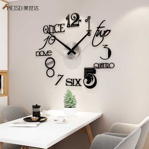 MEISD NUMÉROS DIY ACRYLIQUE silencieuse Grande Horloge murale décorative Moderne Design Salon Montre Miroir Noir Stickers Horloge 210930