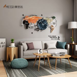 Meisd Original World Map Watch Grote Decoratieve Klokken Quartz Silent Woonkamer Home Decor Wall Horloge Hot Sale Gratis verzending 201118