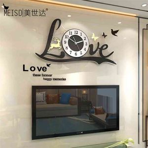 MEISD Qualité Acrylique Grande Montre Creative Amour Designer Mur Art Décoratif Quartz Horloge Salon Horloge Big 210325