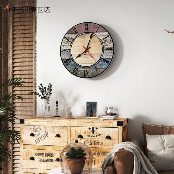 MEISD Qualité Acrylique Ronde Horloge Murale Vintage Quartz 35 CM Montre Antique Design Rétro Décor Chambre Rustique Horloge Livraison Gratuite 210310
