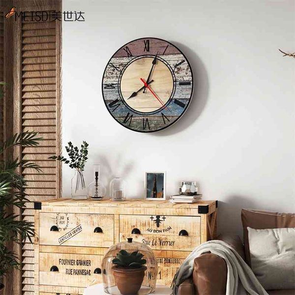 MEISD Qualité Acrylique Ronde Horloge Murale Vintage Quartz 35CM Montre Antique Design Rétro Décor Chambre Rustique Horloge 210325