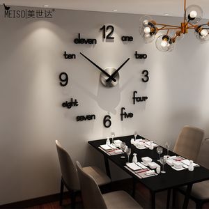 Reloj de pared acrílico de calidad MEISD, diseño moderno creativo, pegatinas de cuarzo, reloj negro para decoración del hogar, sala de estar, Horloge, envío gratis Z1207