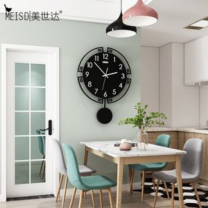 Meisd Vintage Black Clock Pendulum Classic Designer Quality Acrylic Home Decor Wall Art Quartz Horloge Kamer Horloge Gratis Verzending 210310