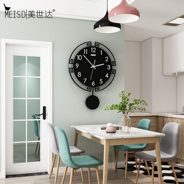 MEISD Vintage Negro Reloj Péndulo Diseñador Clásico Calidad Acrílico Decoración para el hogar Arte de la pared Reloj de cuarzo Habitación Horloge Envío gratis 201125