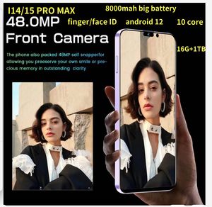 Meiyu Brand New Face ID I15 I14 Pro Max 1TB 5G Princer digitale Déverrouillage des téléphones intelligents 5G LTE OCTA 10 CORE 256 Go 512 Go Android 6.7 pouces All Screen Usb-C 3.0 GPS 20MP Camerie