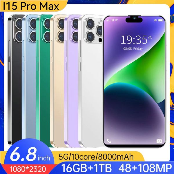 Meiyu Nuevo i15 Pro Max Cell Phones 7.3 pulgadas Smartphone 4G LTE 5G Smartphones 16 GB RAM 1 TB Cámara 48MP 108MP ID de cara GPS OCTA Core Android Mobile