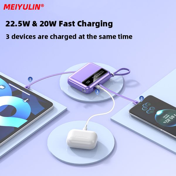 Meiyulin 10000mAh Mini Power Bank Cable de tipo C incorporado 22.5W Cargador de batería externa de carga rápida para iPhone Samsung