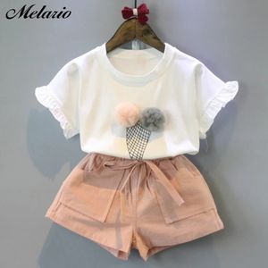 Melario Cotton Girls Clothing Sets Summer Vest Twee -delige mouwloze kinderen Sets Fashion Girls kledingpak Casual Dot Outfits 220523