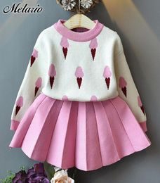 MELARIO Spring Children Vêtements Ensembles de pull en tricot à crème glacée Swirt Pliped Jupe 2pcs Baby Girls Cost Kids Tenics T202330881