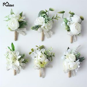 Meldel Kunstmatige Rose Bloem Bruidegom Boutonniere Bruid Pols Corsage Meisje Armband Mannen Corsages Bruiloft Bloemen Party Decoration270f