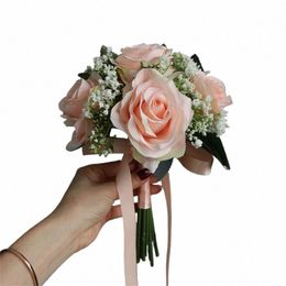 Meldel Bride Rose Bouquet Mariage Supplies Bridesmaid Rose Babysbreath Bouquet Fr Arrangement DIY HOME PROM PROM Decorati U5TF #