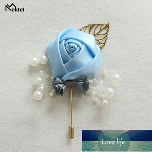 Meldel Mariage Boutonnière Bal Corsage Cérémonie Fleur Hommes Broche Broches Blanc Mariage Boutonnière Marié Boutonnière Ruban Fleur Prix Usine Conception Experte