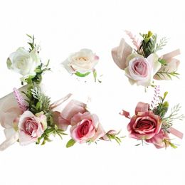 Meldel Corsages de mariage et Boutnieres Silk Roses Bridesmaids Bracelet Bracelet Mariage Boutniere Butthole Fr Q9U9 #