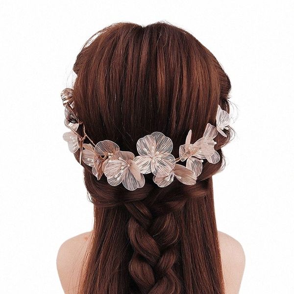 Meldel Mujer joyería accesorios para el cabello alambre de cobre pétalo banda para el cabello novia headdr perla banda para el cabello hecha a mano dr headdr C5n2 #