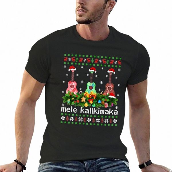 Mele KALIKIMAKA Navidad Ukulele Hawaii regalo camiseta lisa coreana fi hombres entrenamiento camisa O1IH #