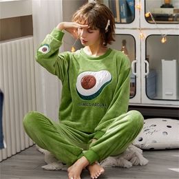 Melifle Invierno cálido de pijamas de aguacate para mujeres 100% terciopelo de seda verde