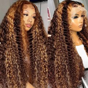 Melodie 220% HD Curly 40 Highlight Wave Deep Waveless Prêt à porter ombre 13x6 Lace Front Human Hair Wigs 13x4 Frontal Wig 240408