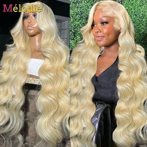 Melodie 34 pulgadas 613 rubio miel Color peluca HD transparente cuerpo ondulado 136 Frontal Peluca de cabello humano para mujeres 134 peluca con malla Frontal 240118