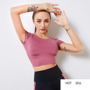 Melody Open Back Top Gym Sport Camisas Fitness Mujer Yoga Sudadera Quick Dry Manga corta Camiseta Jogging Running