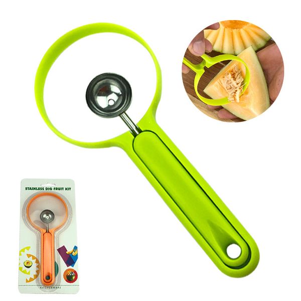 Ensemble de cuillères à melon, éplucheur de melon, ensemble d'outils de sculpture de fruits en acier inoxydable 4 en 1, cuillère à melon à crème glacée, dissolvant de graines pour trancheuse de pastèque 1223969