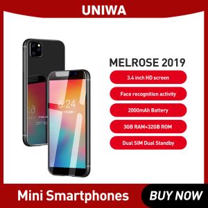 Melrose 2019 Super Mini téléphone 4G Smartphones 3.4 pouces Ultra mince Quad Core téléphone portable Android 8.1 reconnaissance faciale 5MP