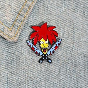 Meme Sideshow Bob épingles en émail Double poignard émission de télévision personnage de dessin animé broche nternet épingles en émail mignonnes pour les Fans d'amis GC1469