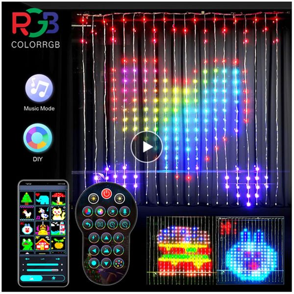 MEMEOKON 3Mx3M Smart Rideau Guirlande Lumineuse Bluetooth APP Contrôle De Noël Fée Lumière DIY Image Affichage Guirlande Décor