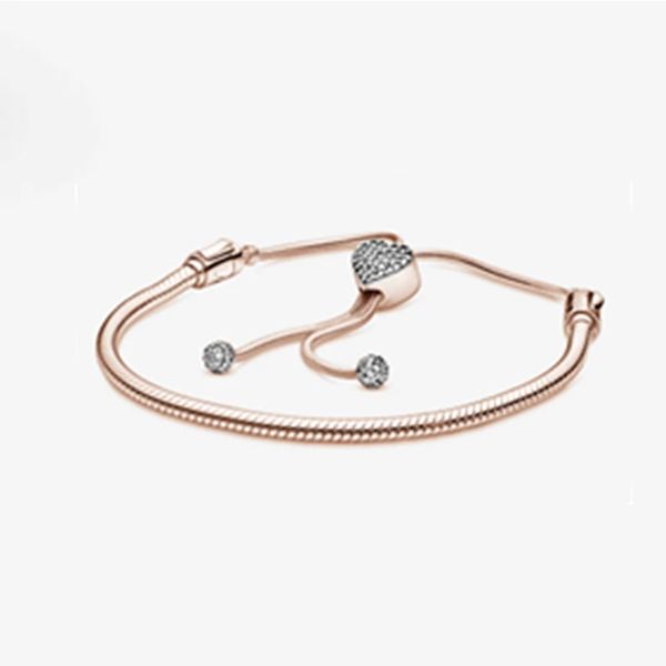 Memnon Jewellery 25 Pulsera de plata esterlina Pave Cadena de serpiente en forma de corazón Pulseras con hebilla deslizante Fit European Pandora Style Charms Joyería DIY para mujeres 588699C01