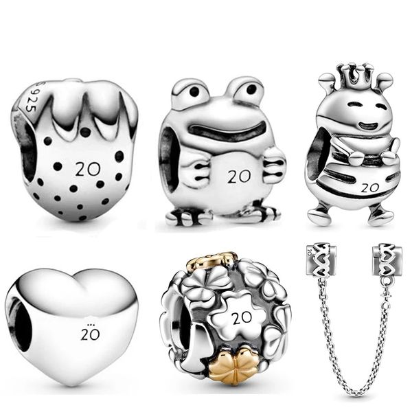 Memnon Jewelry 100% breloque en argent sterling 925 20e anniversaire édition limitée Strawberry Heart Queen Bee Charms Frog Beads Fit Diy Original Bracelet Jewellery