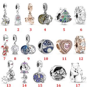 Memnon Bijoux 2021 Père Noël Sur La Lune Charme S925 Argent Sterling Snow Globe Angel Charms Fit Bracelets Collier DIY Bijoux De Noël 790024C01 790027C01