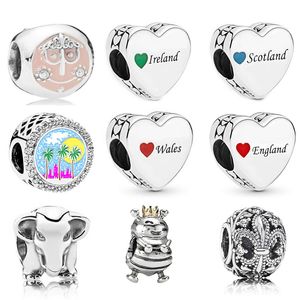 MEMNON Sieraden 925 Sterling Zilveren Palmbomen Bestemming Charm Ierland Wales Engeland Schotland Love Heart Charms Fleur-de-Lis Bead Fit Pandora Style Armbanden DIY