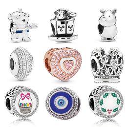 MEMNON Sieraden 925 Sterling Zilveren Sprankelende Pave Charms Rino Rhinoceros Charm Mouse in the Cup Beads Crown Hearts Bead Fit Pandora Style Armbanden DIY