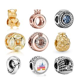 Memnon Jewelry Plata de ley 925 Corona azul brillante O Charm Heart Bands Spacer Con Logo Charms Theodore Bead Golden Pineapple Beads Fit Pulseras Diy