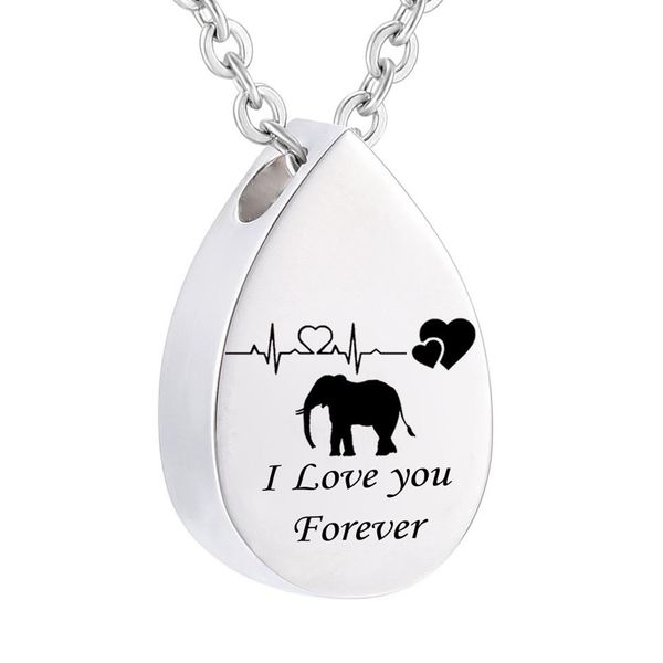 Memorial Joyería Cremación Urna Cenizas Elefante Elefante Caballas de acero inoxidable Gotas de agua Remoliente Memorial Charms PARTIVO PARA MUJER279T