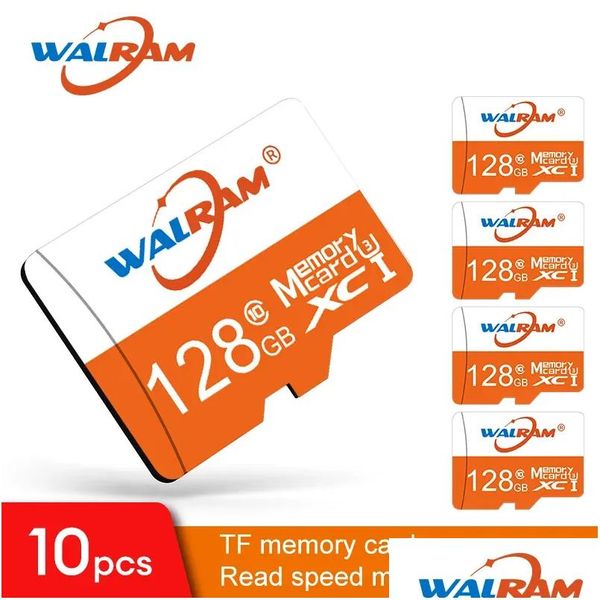 Cartes de cartes mémoire Cartes Walram 10pcs Micro SD 32 Go 64 Go 128 Go TF Flash 32 64 Classe 10 Pour le téléphone Came Drop Livrowing Computers Network OTKB5