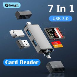 Geheugenkaartlezers Elough 6/7 in 1 kaartlezer USB 3.0 Micro SD TF-kaartgeheugenlezer Hoge snelheid USB-flashdrive Type c 3.1 naar USB-adapterschrijver L230916