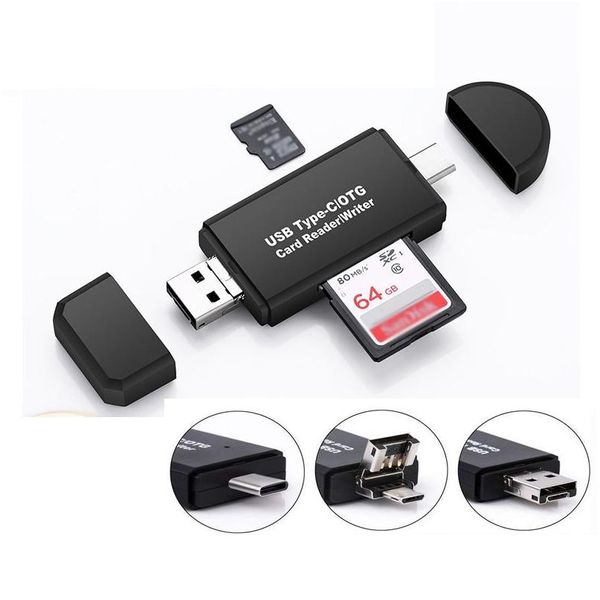 Lecteurs de carte mémoire Micro Sd/Tf Reader 3-en-1 USB 2.0 Type C Cardreader Adaptateur Otg pour PC portable/Smart Phone Tablet Xbjk2105 Drop D Dhzeq