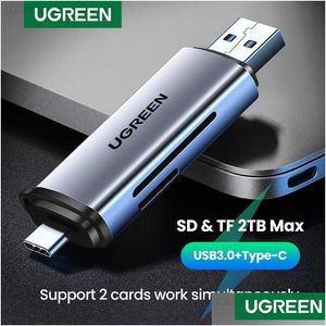 Lectores de tarjetas de memoria Ugreen Reader USB3.0 USB C a SD MicroSD TF Thunderbolt 3 para PC Accesorios para computadora portátil Smart Card Reader Adaptador Drop Ottmj