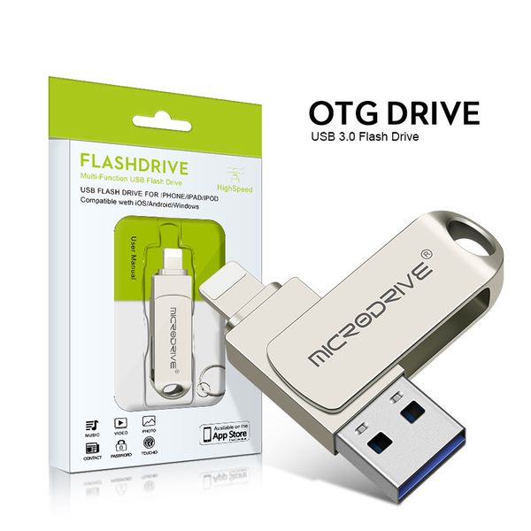 Cartes mémoire Clé USB 2 en 1 OTG USB 3.0 Type C vers clé USB Lightning 64 Go 128 Go 256 Go Clé USB 3.0 Disque flash Type-C Clé USB Stick Drive
