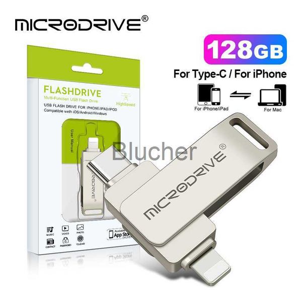 Tarjetas de memoria USB Stick 2 en 1 OTG USB 30 tipo C a Lightning Pen Drive 64GB 128GB 256G USB30 Memory Stick disco flash TypeC Pendrive L231028