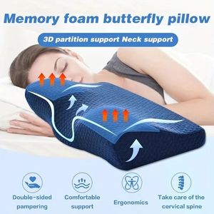 Oreiller en mousse à mémoire de forme lit de couchage orthopédique rebond lent oreiller en forme de papillon pour les douleurs au cou doux détendre civière cervicale 240314