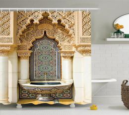 Mémoire maison décor marocain rideau de douche vintage conception du bâtiment en polyester tissu de salle de bain rideau de douche avec crochets9678912