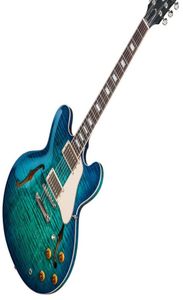 Memphis 335 Semi Hollow Figurado Aguamarina Verde Jazz Guitarra eléctrica Flame Maple Top Side Back Little Pin Tone Pro Bridge B4750961