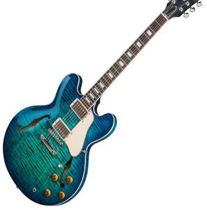 MEMPHIS 335 Semi Hollow Figured Aquamarine Green Jazz Electric Guitar Flame Maple Top Side Back Little Pin Tone Pro Bridge B7728923